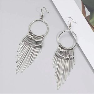 Silver Metal Tassel Earrings